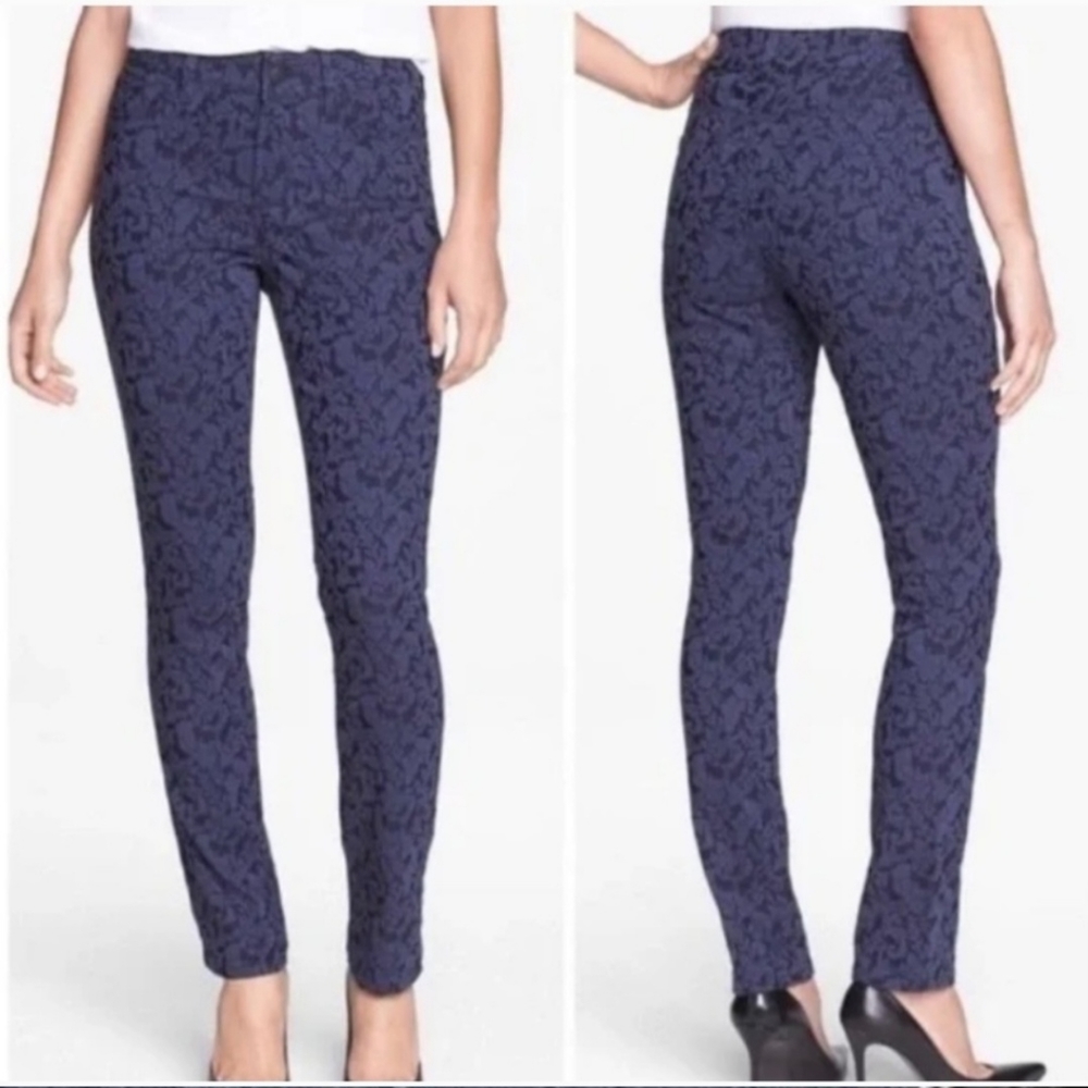 NYDJ Jade Leggings Navy Jacquard Floral Women’s Size 0 30” Inseam